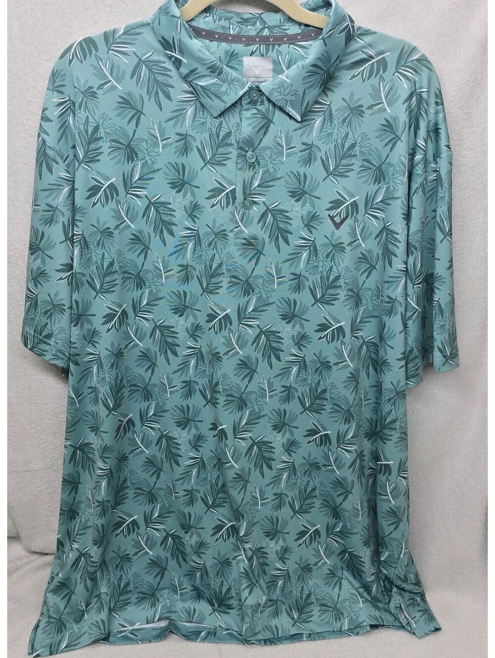 Callaway Green Palm Leaf Print Polo Men’s Size XXL Short Sleeve Hawaiian Nature
